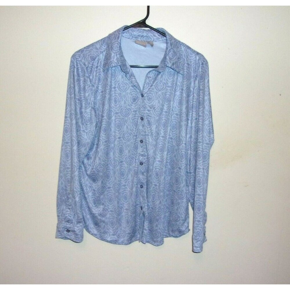 Chico's Purple and Blue Geometric‎ Button Front Top 2 L 12
